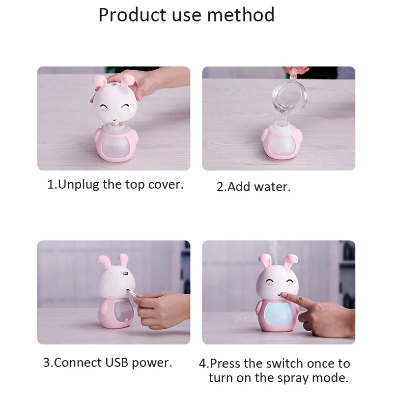 

200ML USB Aroma Essential Oil Diffuser Ultrasonic Cool Mist Rabbit Humidifier Air Purifier LED Night light for Office Home Gift