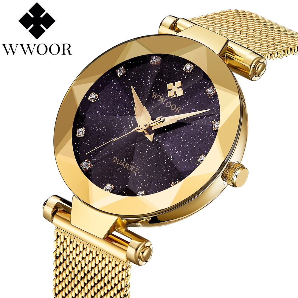

Fashion Gold Women Watches Ultra thin Quartz Watch Rhinestone Dress Ladies Watch Montre Femme 2019 Unique gift Steel Band Mesh