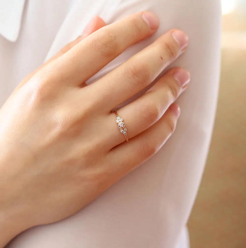 Женское кольцо для помолвки LASAMERO круглое с натуральным бриллиантом 0 22 CTW 14k