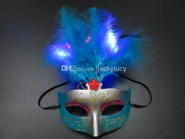 

Novelty RGB Flash Gold Powder Princess Feather Mask 2014 PVC Masquerade Venetian Masks New Halloween Party Mask