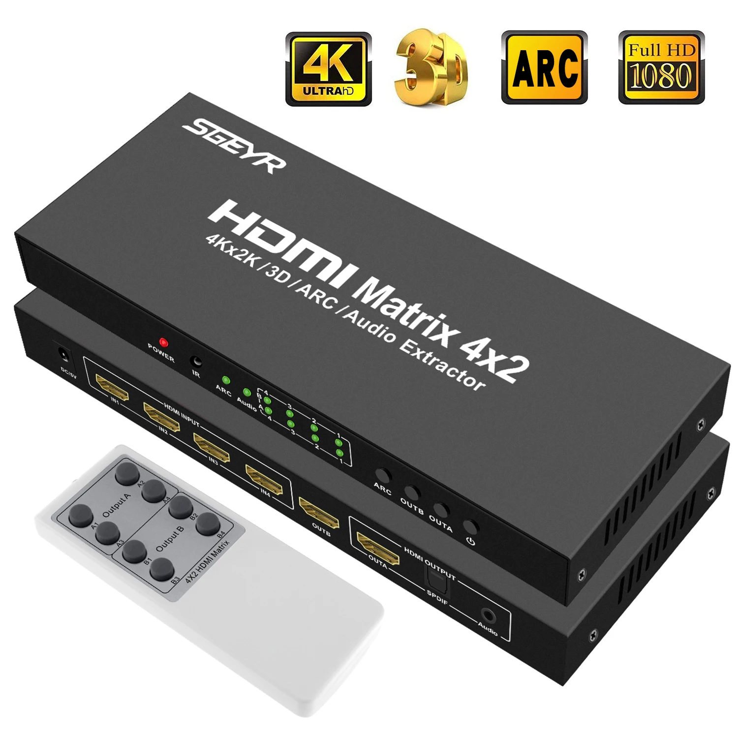 4K x 2K HDMI настоящий матричный коммутатор 4x2 HDMI сплиттер SGEYR Switcher Matriz 4 In 2 Out с ИК-пультом дистанционного ОПТИЧЕСКОГО+ 3,5 мм аудио экстрактор