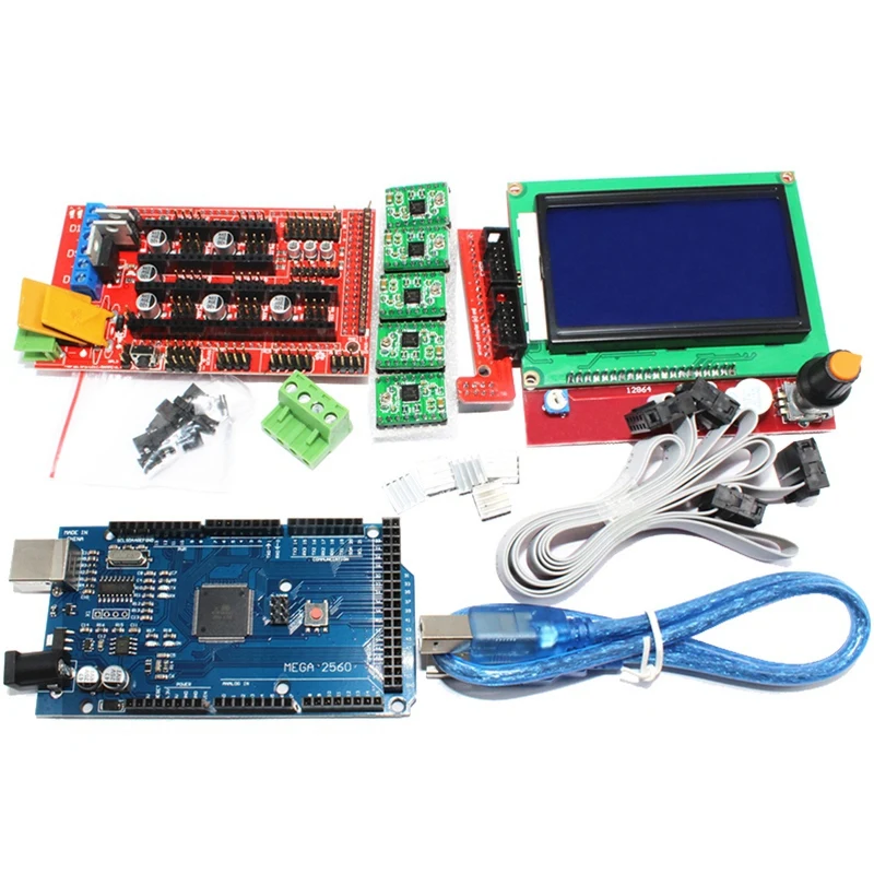 1Pcs Mega 2560 R3 Ch340 + Ramps 1.4 Controller 5Pcs A4988 Stepper Driver Module +1Pcs 12864 For 3D Printer K | Компьютеры и офис