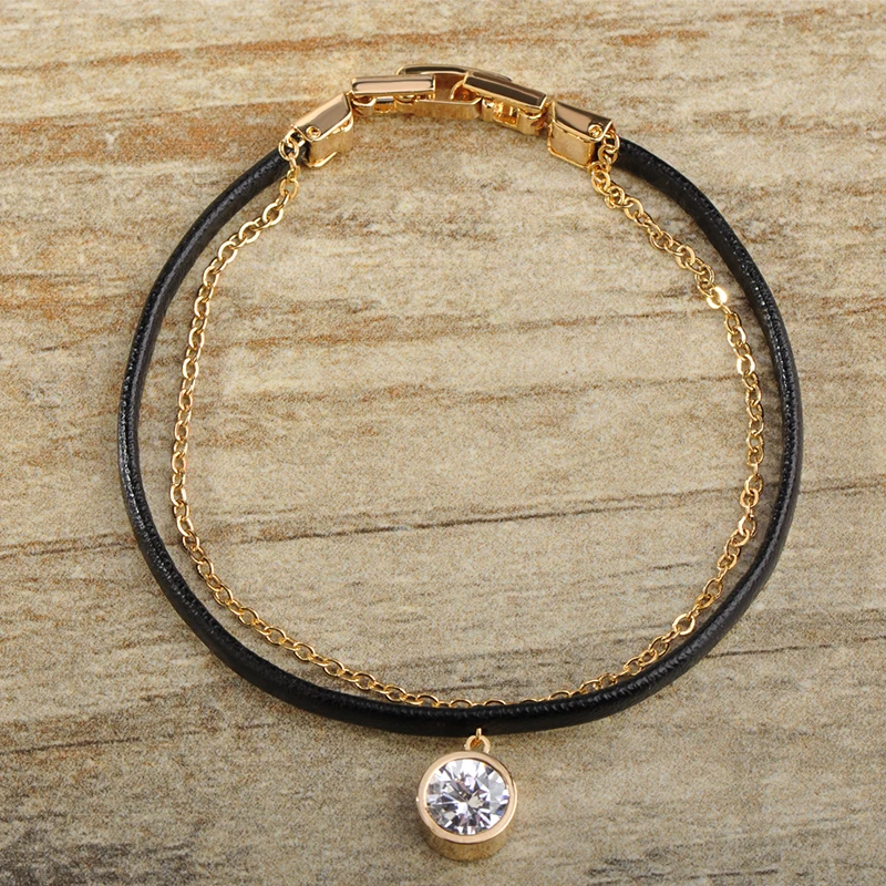 MECHOSEN роскошный браслет с фианитом и для женщин серебряный цвет кожа Pulseira Feminina