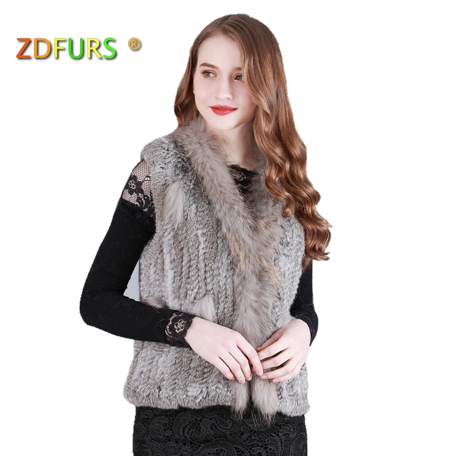 ZDFURS * Новый Классический женский жилет из натурального кроличьего меха с