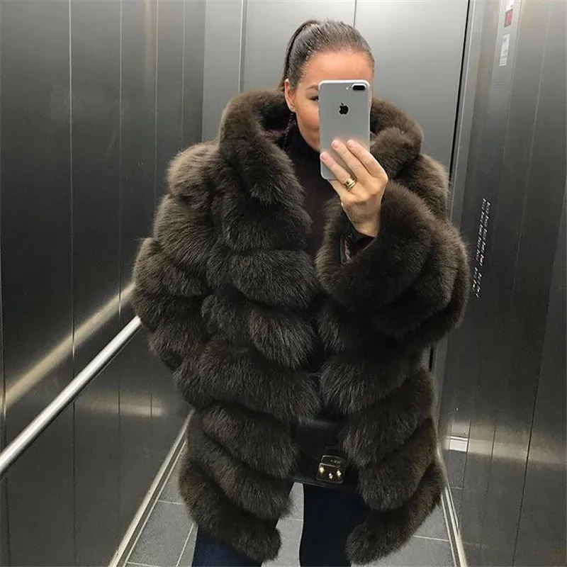 TOPFUR 2021 Winter Natural Real Fox Fur Thick Warm Winter Jacket Genuine Fur With Hood Casual Outerwear Slim Female Basic Coats