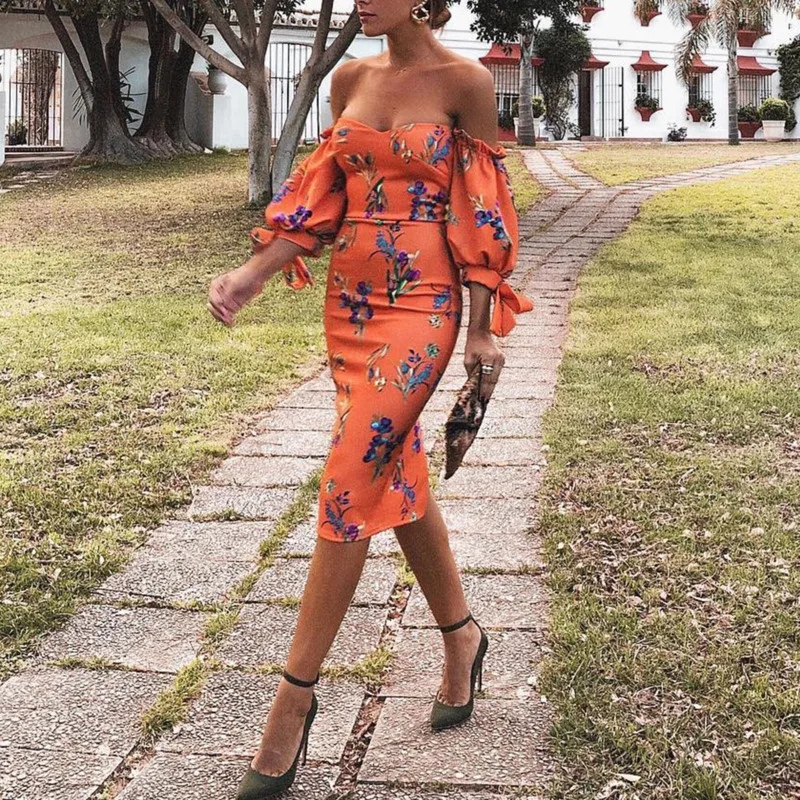 Платье с открытыми плечами и цветочным принтом vestidos mujer одежда vetement femme kleider