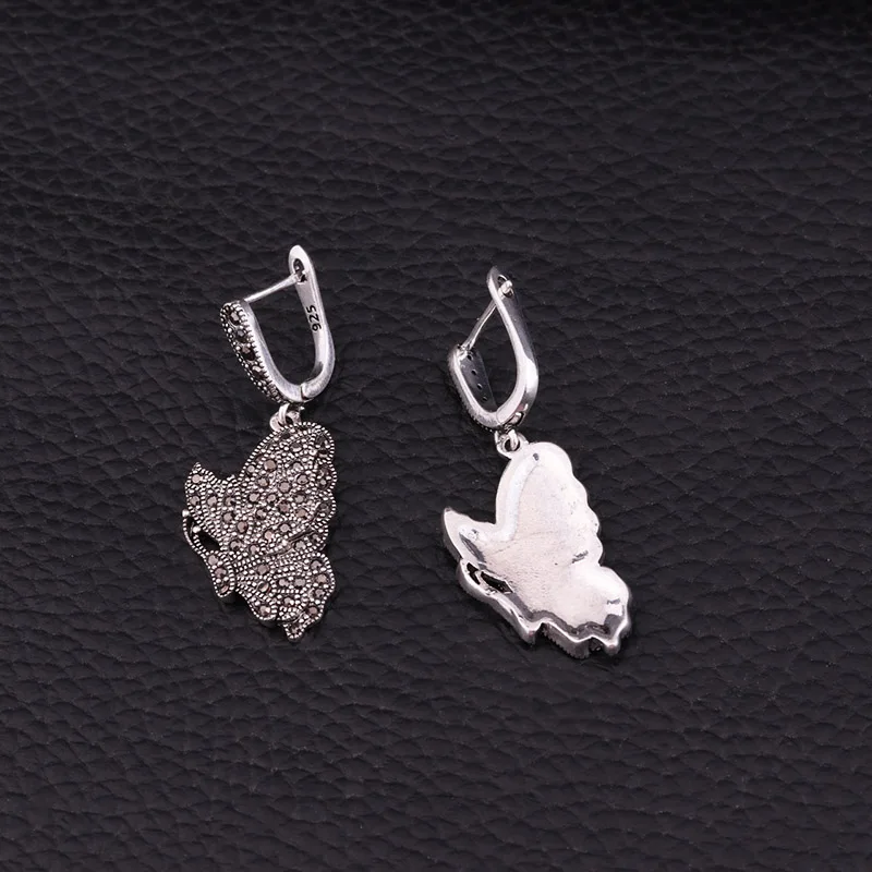 Sellsets, модные, полностью черные, Cz Стразы, Бабочка, серьги, винтаж, серебряный цвет, висячие серьги, для женщин, свадебные ювелирные изделия, подарок