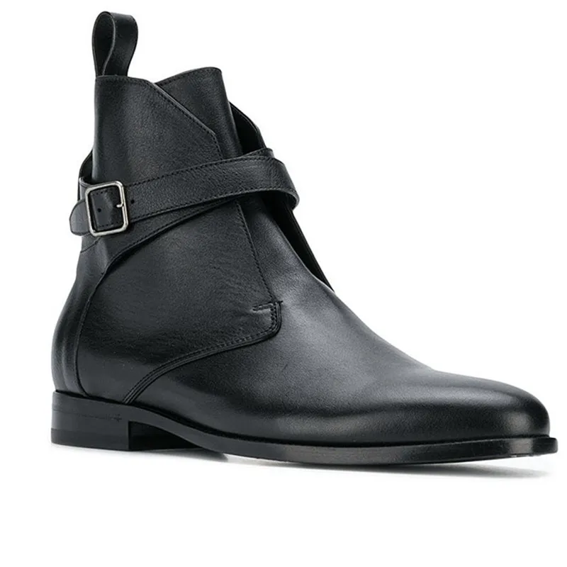 

Genuine leather fashion Personalized low heel men buckle dress boots west factory outlet formal ankle Boots
