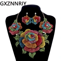 bridal jewelry sets for women accessories crystal rhinestone big flower gold wedding necklace and earrings set party jewellery