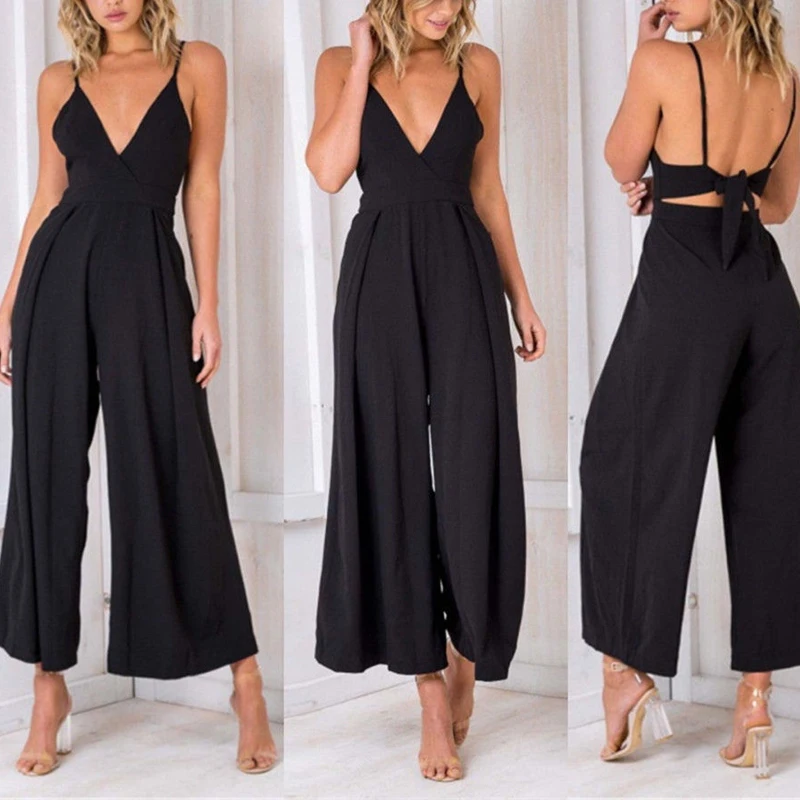 Однотонный женский комбинезон с открытой спиной безрукавка Стильный бантом