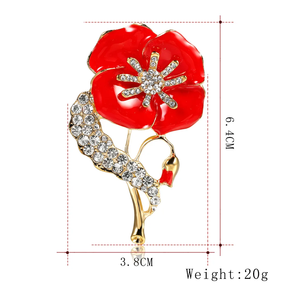 Элегантная красная эмалированная Хрустальная брошь в виде цветка стразы броши и