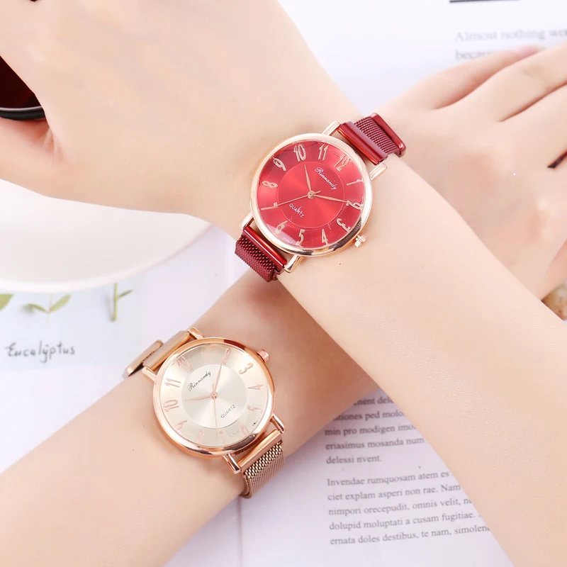 Женские часы с магнитной сеткой из нержавеющей стали модные роскошные кварцевые