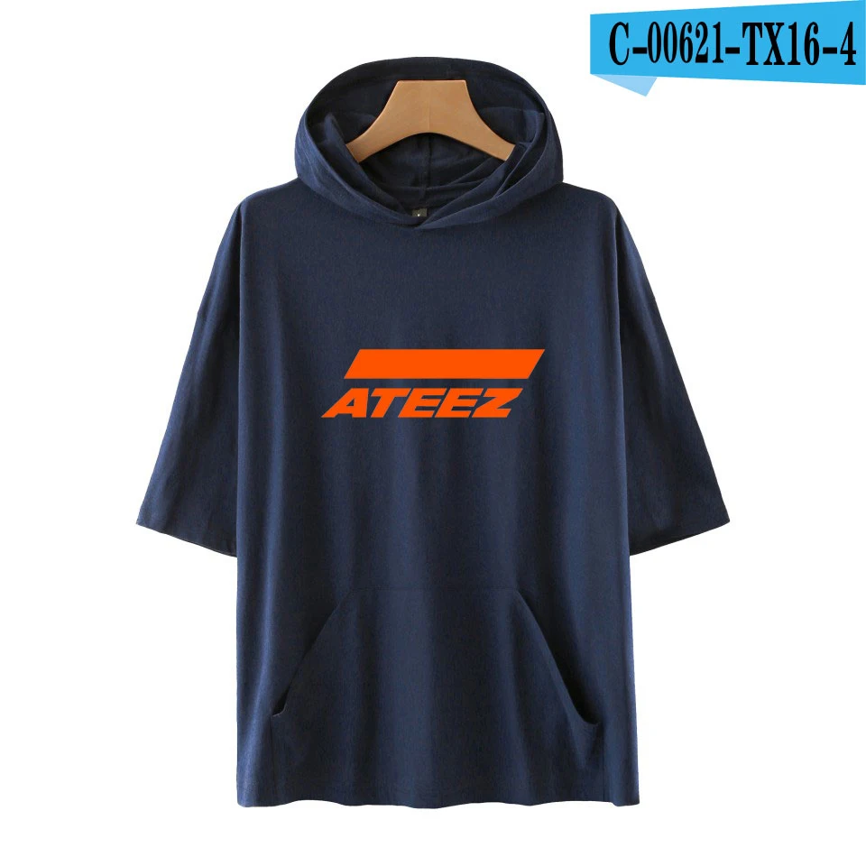 FADUN TOMMY ATEEZ мужские и женские футболки с капюшоном однотонные футболки летние с коротким рукавом модные сала крутой топ с капюшоном 4XL - Цвет: Бургундия