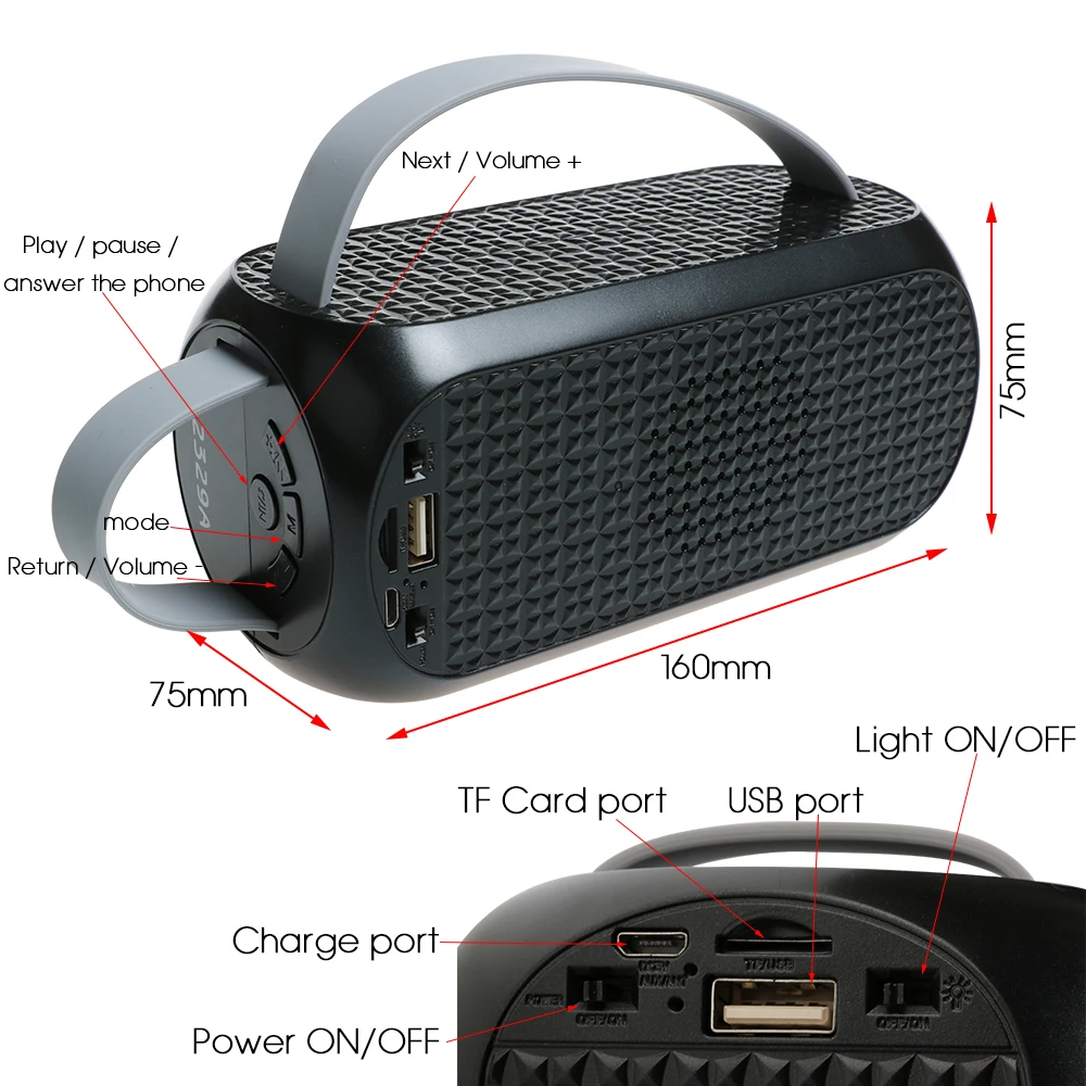 Toproad фонарик Беспроводной Bluetooth Динамик открытый Портативный S с микрофоном