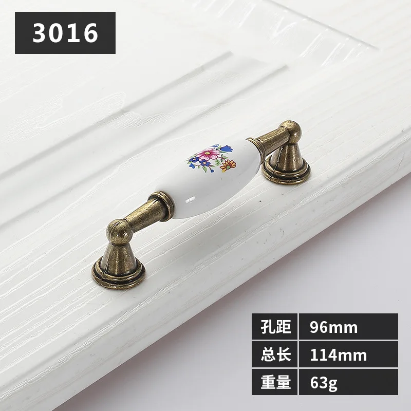 96mm hole spacing Классическая керамическая ручка шкафа и вытяжная Мебельная ручка для дверцы выдвижного ящика ручная кухонная ручка на дверь шкафа счастливый узор - Цвет: 96mm hole spacing