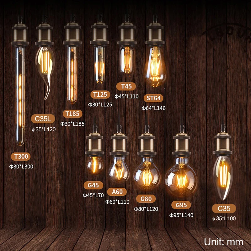 Edison Lampadine светодиодный E27 Светодиодный светильник Эдисона лампа накаливания E14 G80