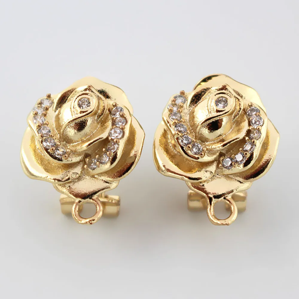 Креативные золотые серебряные серьги соединитель Linkers микро проложить CZ роза