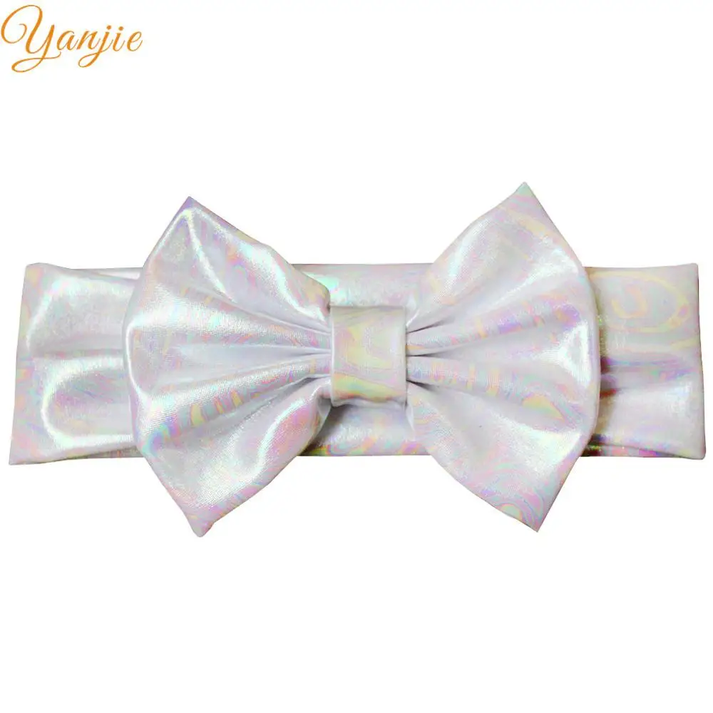 " большой блеск металлический грязный лук оголовье hair bows девочек и малышей блестки лук ободки для девочки diy аксессуары для волос резинки для волос повязка на голову резинка провод повязки для девочек - Цвет: white iridescent