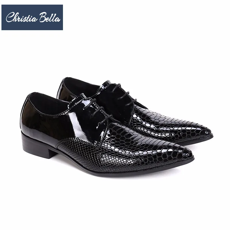 

Christia Bella British Style Patent Leather Men Oxford Shoes Male Pointed Toe Brogue Shoes Wedding Office Dress Shoes Lace Up