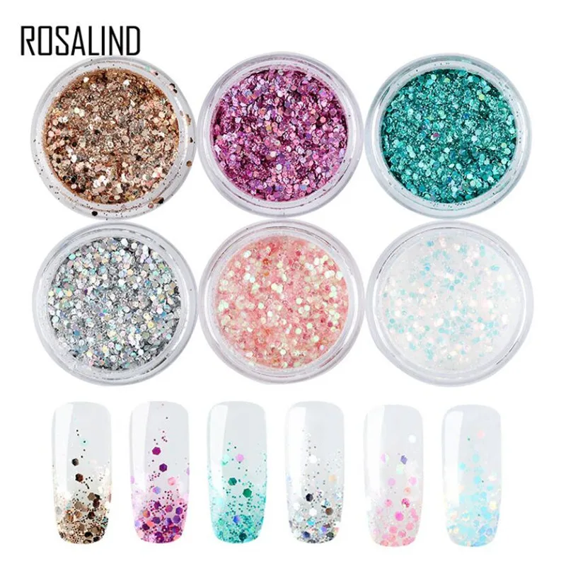 Rosalind разноцветные Блестки для ногтей Блеск 6 цветов набор блеск Dip Порошок