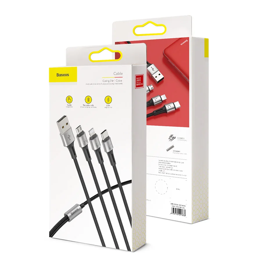Baseus 3 в 1 usb c и micro usb кабель для samsung s9 s8 s10 android usb кабель для iphone зарядное устройство iphone xr 3.5A