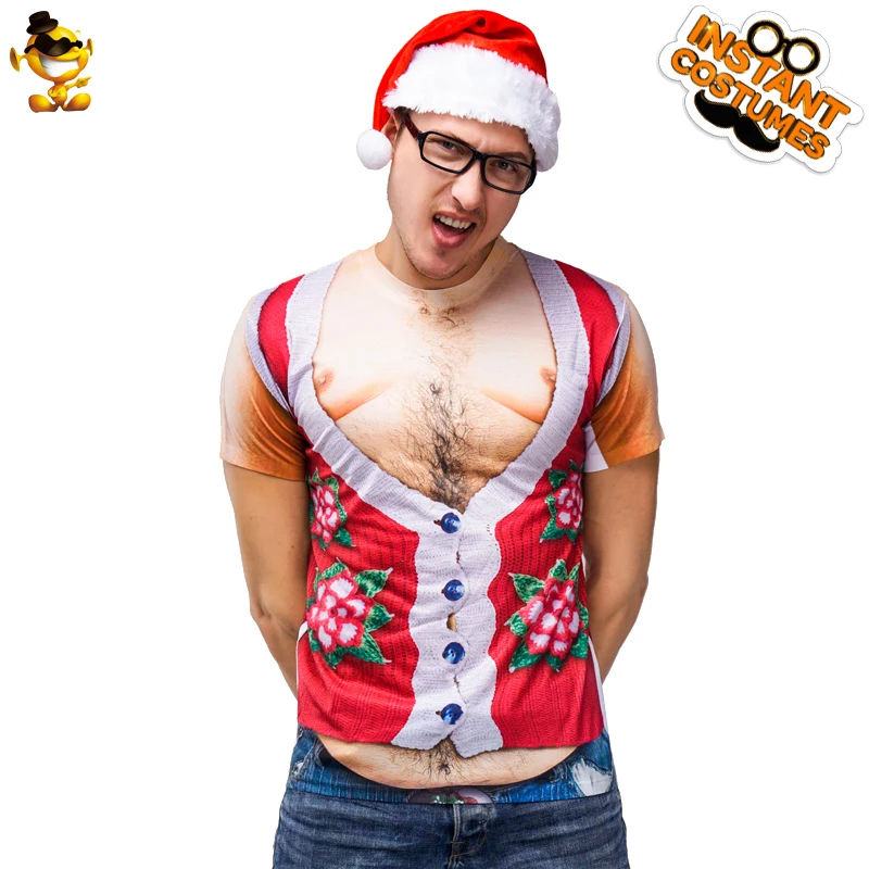 Мужская футболка для взрослых костюм Санта Клауса с длинным рукавом