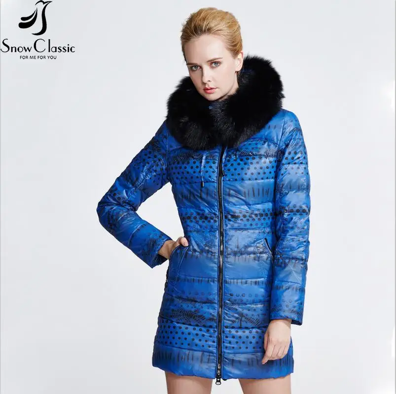 Snowclassic зимние теплые пуховик Женская длинная куртка Ultra Light 80% белый куртки-пуховики Толстый Тонкий дамы 6 цветов - Цвет: D blue