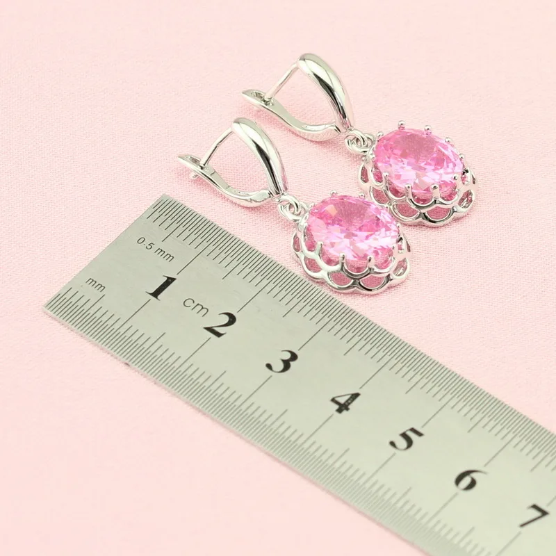 Женский комплект ювелирных изделий серебряного цвета розовый камень модные и