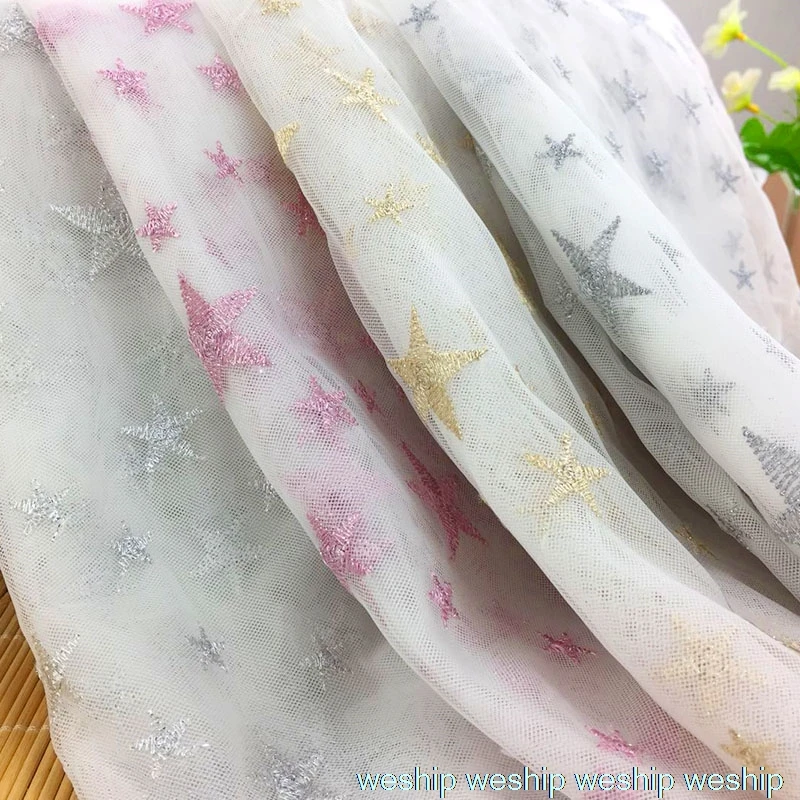 Пятиконечная звезда полые Чистая Пряжа Ткань Вышивка Кружева сетка ткань