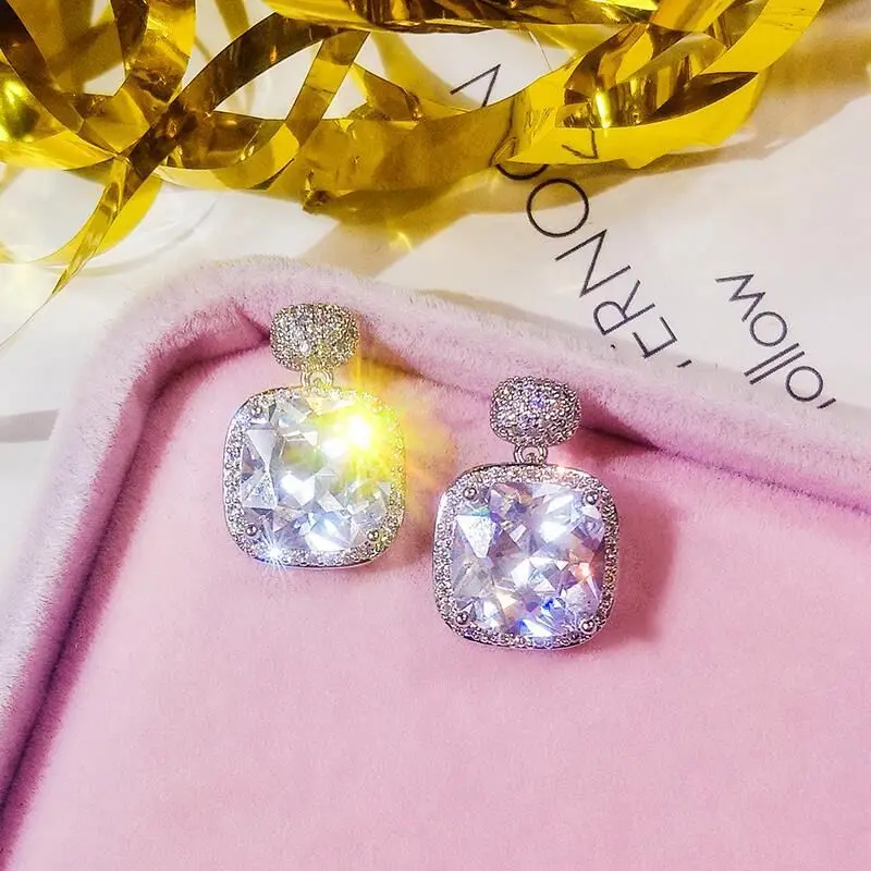 Мода висячие серьги Earrring подушки AAAAA cz реального 925 серебро массивные вечерние