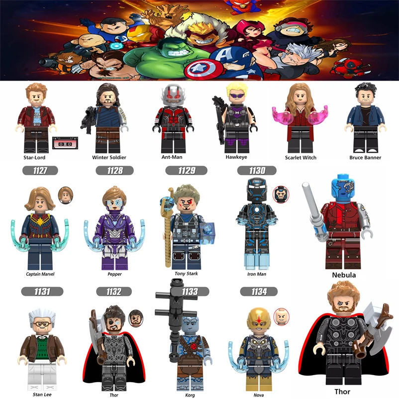 Legoands игрушки минифигурные танос Тор Железный человек Кепка Marvel черная Вуда Ронин