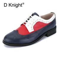 new brogue shoes woman mixed colors genuine leather oxfords vintage handmade ladies casual lace up flats oxford shoes for women