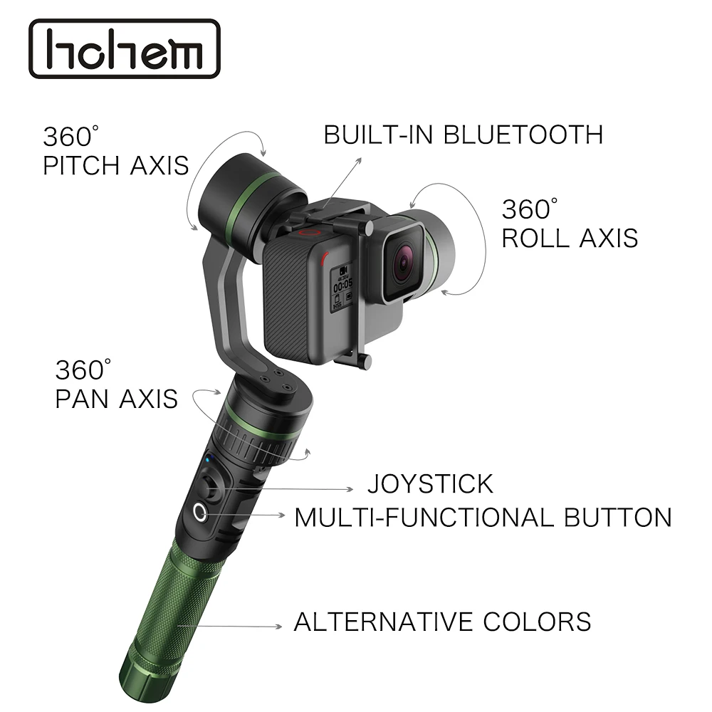 Hohem HG5 PRO 3-осевой портативный монопод с шарнирным замком Алюминий стабилизатор со сплава для DJI Osmo Экшн камера Gopro Hero 7/6/5 Xiaoyi спортивной экшн-камеры SJCAM экшн-камер