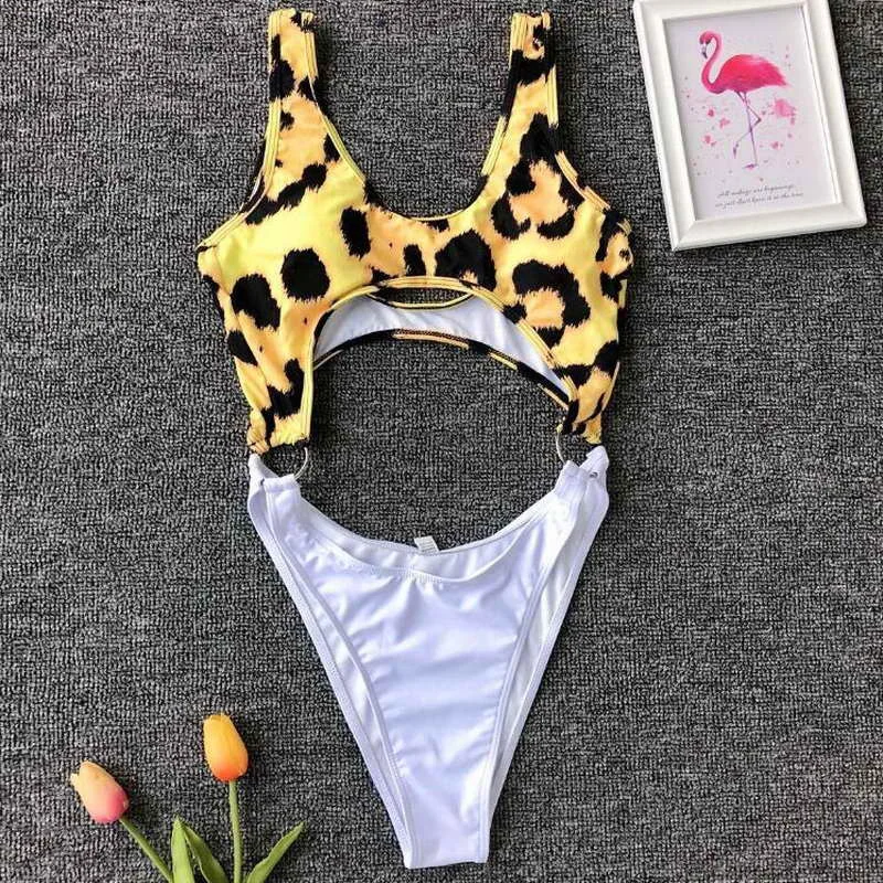 Top Quality Sexy Leopard Snake Print Women String Bikini Swimwear Hollow High Waisted One Piece Swimsuit |
