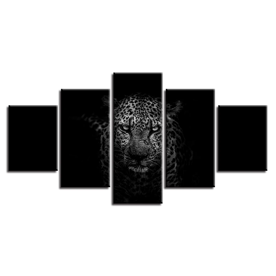 Home Decor Гостиная стены Книги по искусству HD с 5 шт. черный фон животных Leopard Картины