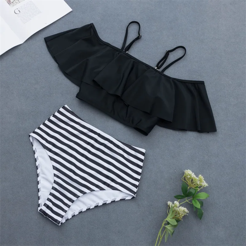 ZOGAA Ruffle Bikinis Split Women Swimwear High Waist Spaghetti Strap Sexy Floral Two-Piece Suits Retro Bathing Suit | Женская одежда