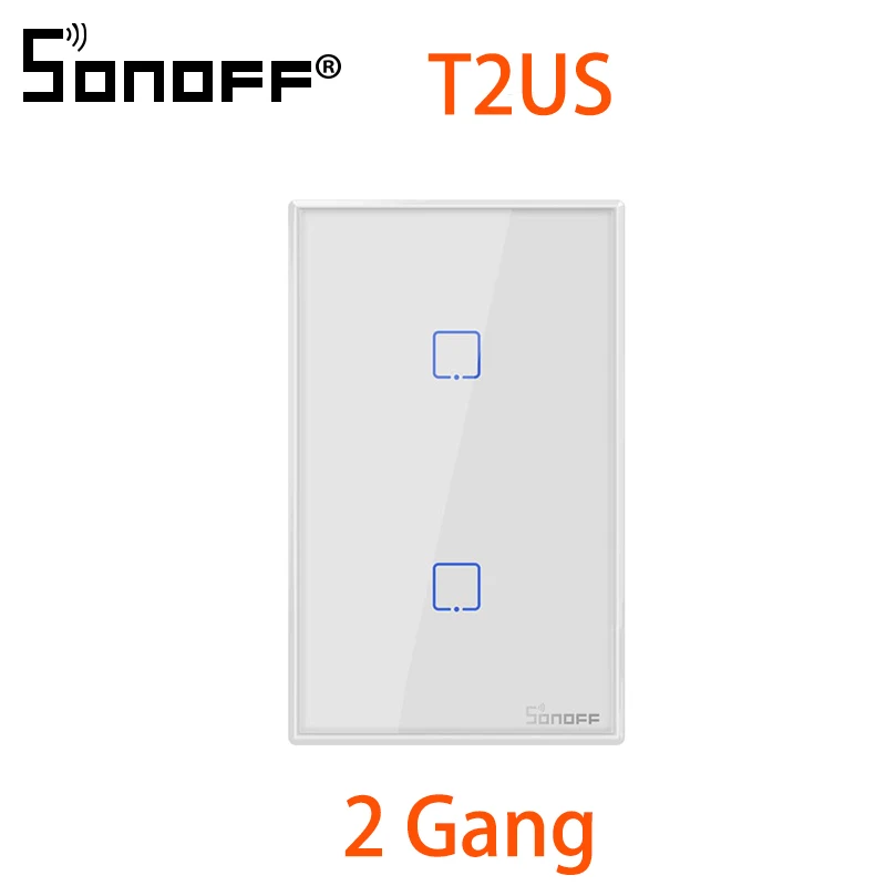 SONOFF T2US2C-TX SONOFF T2US EU/UK TX Smart Wifi Touch Wall Light Switch With Border Smart Home 1~3 Gang 433 RF/Voice/APP Control Work With Alexa - Комплект: SONOFF T2US2C-TX