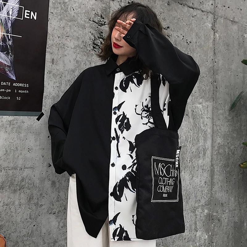 Весенняя шикарная женская одежда Harajuku стиль блузки принт корейский bf блузка из