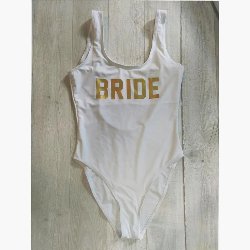 white gold bride Сексуальный купальник, Женский сдельный купальник, отряд "невеста", с высоким вырезом, купальный костюм, черный монокини, боди, Мальчишник, вечерние, Zwarte Zwempak - Цвет: white gold bride