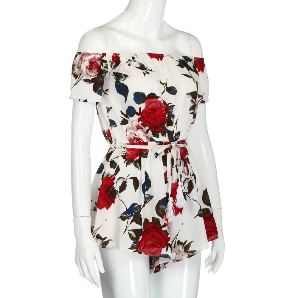 Сексуальное платье с открытыми плечами летнее цветочным принтом и наклонным