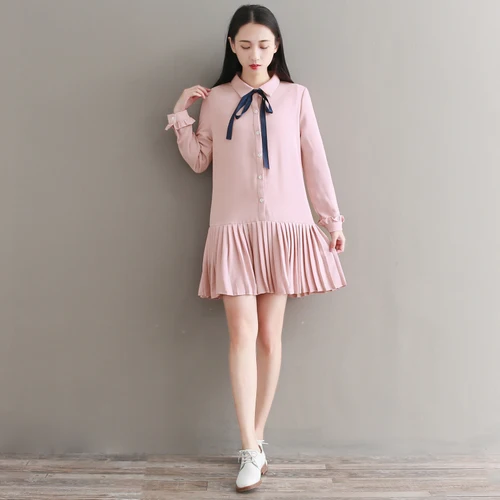 Весенне осенние светло розовые Свободные повседневные женские платья в