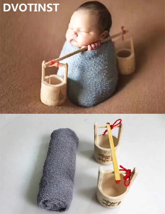 Dvotinst Newborn Baby Photography Props Wooden Water-fed Barrel Tub+Wraps Fotografia Accessories Infant Studio Shoot Photo Prop