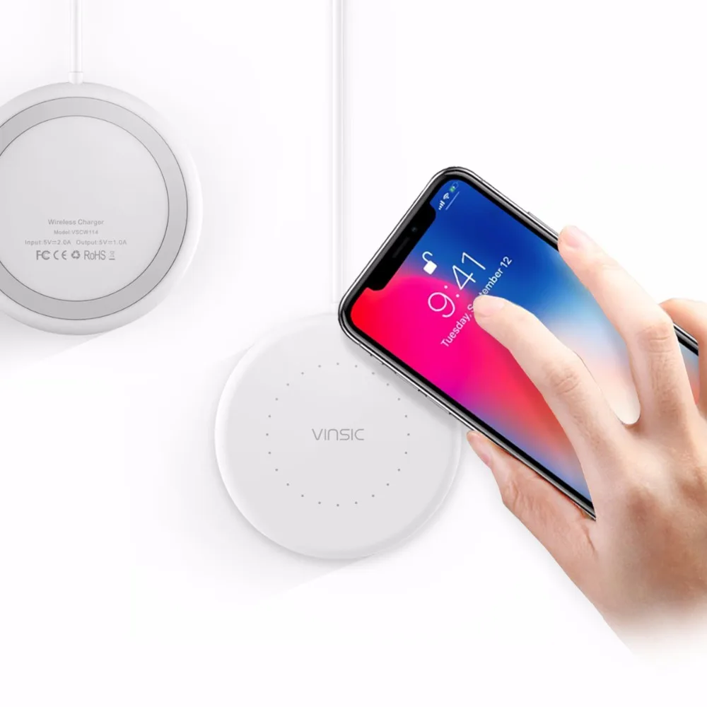 Vinsic мини Беспроводной Зарядное устройство QI зарядного устройства для iPhone X 8 плюс