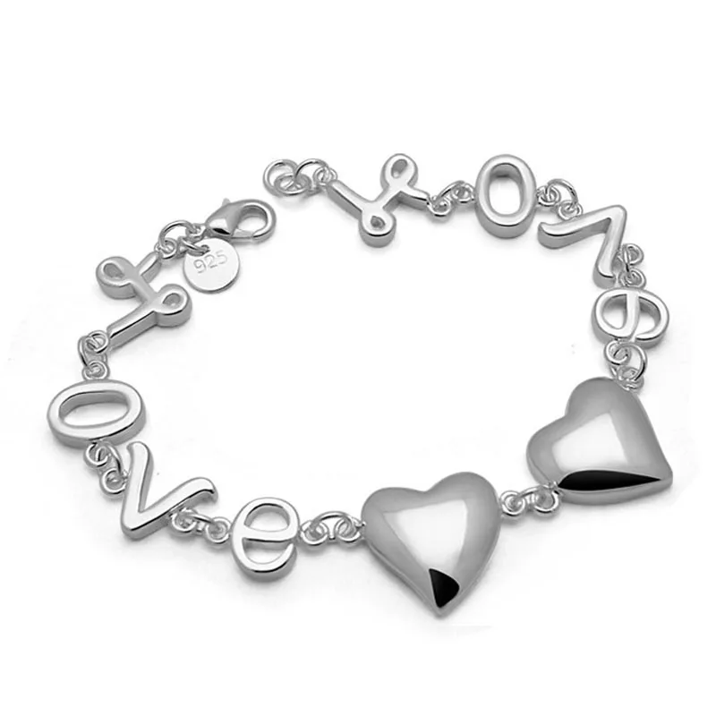 

Натуральная 925 стерлингового серебра браслет для женщин с милым сердечком и шарм браслеты цепи ювелирные изделия шик ручной работы женские ...