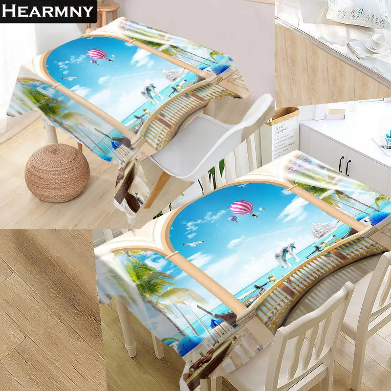 New Beach Palm 3D Tablecloth Waterproof Oxford Fabric Square/Rectangular For Wedding Table Cloth Cover TV Covers | Дом и сад