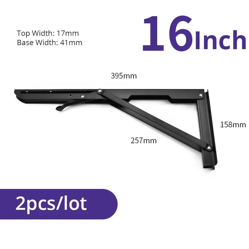 Black 16inch KAK 2 шт. Треугольный Кронштейн Тяжелая Складная полка поддержка 65 кг Регулируемая настенная настольная полка Кронштейн мебельная фурнитура - Цвет: Black 16inch
