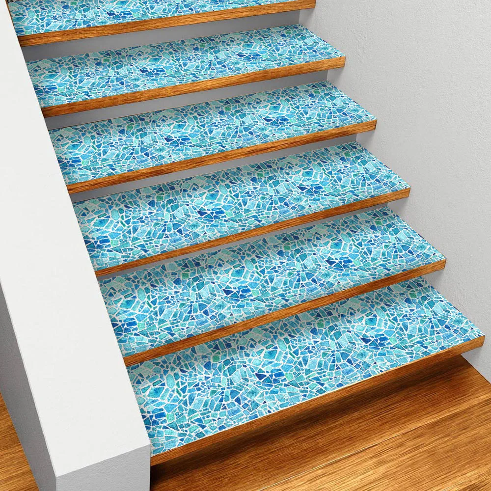 Фотообои для дома Funlife с голубой мозаикой сделай сам наклейки лестницы двери