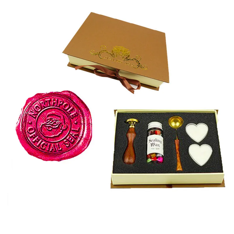 1 gift box Рождественская голова Санта-Клауса Northpole официальная печать винтажная сургучная печать штамп палочки плавления ложки набор свечей запечатывания воска - Цвет: 1 gift box