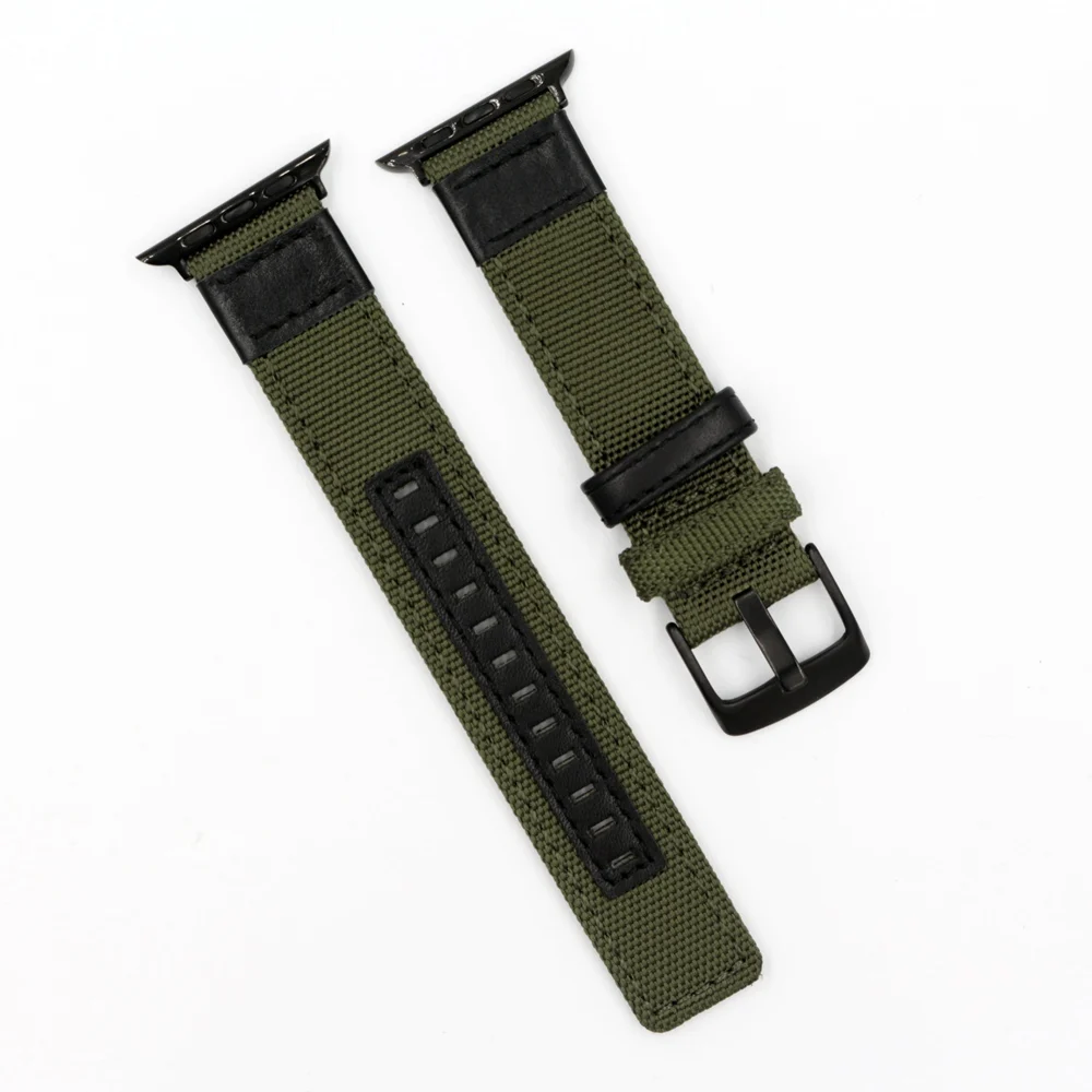 Green URVOI ремешок для apple watch series 54 3 21 прочный ремешок для iwatch открытый чувствовать себя холст с натуральной кожи современный 38 42 40 44 мм - Цвет ремешка: Green