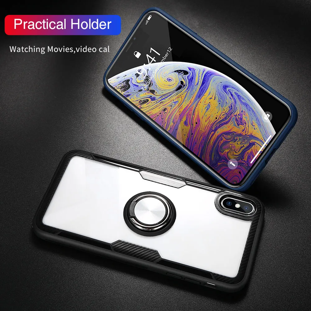 KISSCASE армированный стеклянный чехол для iPhone X XR XS Max 7 8 Fingering Holder задняя крышка Plus 6 6s